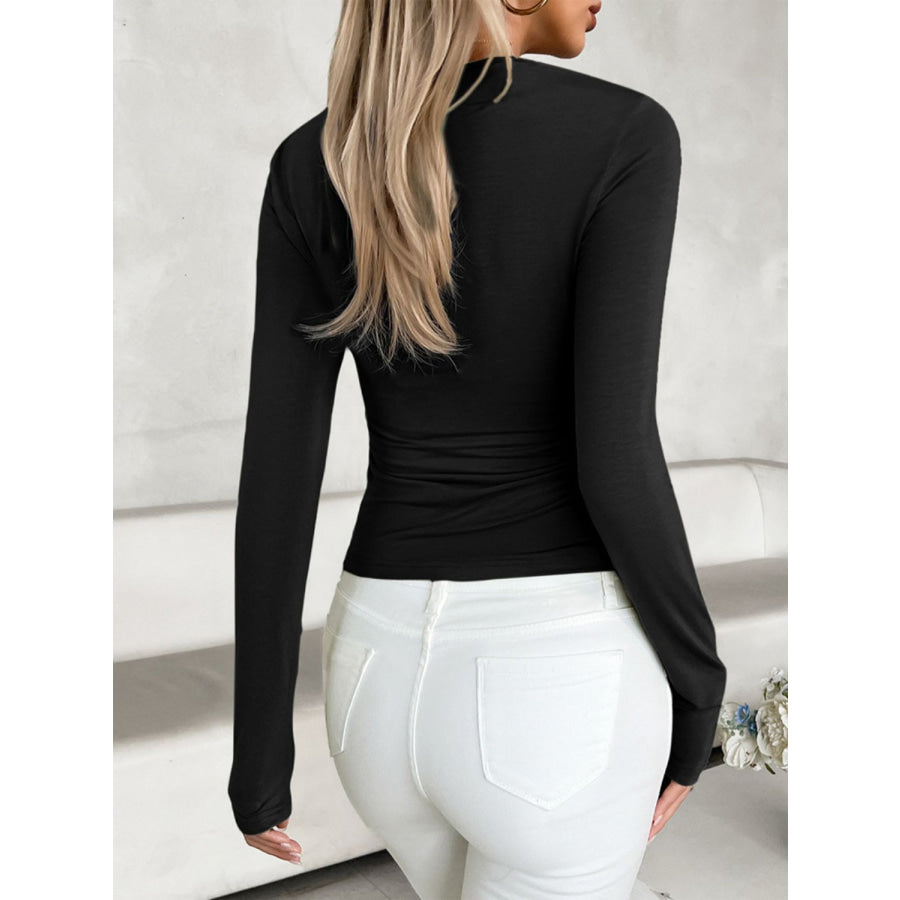 Notched Long Sleeve T-Shirt Apparel and Accessories