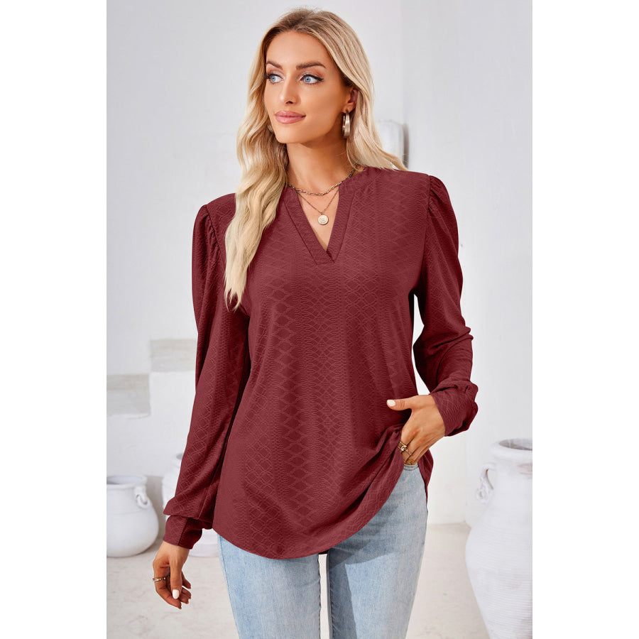 Notched Long Sleeve T-Shirt Apparel and Accessories