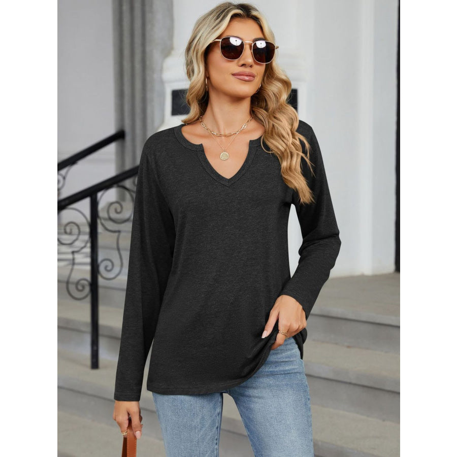 Notched Long Sleeve T-Shirt Apparel and Accessories