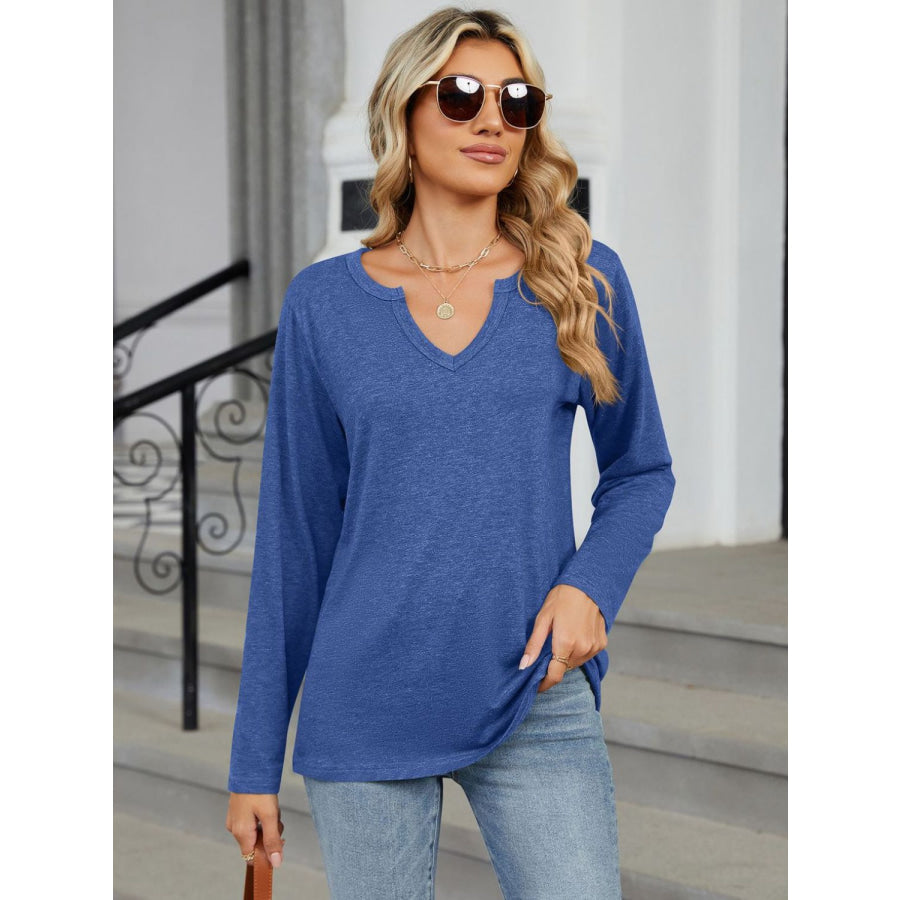 Notched Long Sleeve T-Shirt Apparel and Accessories
