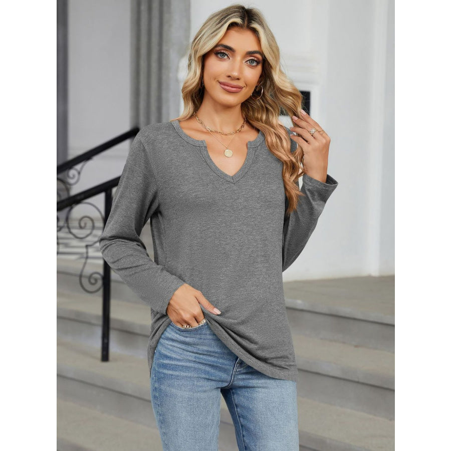 Notched Long Sleeve T-Shirt Apparel and Accessories