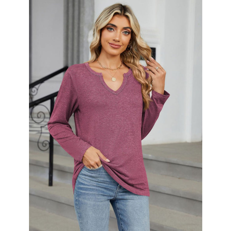 Notched Long Sleeve T-Shirt Apparel and Accessories