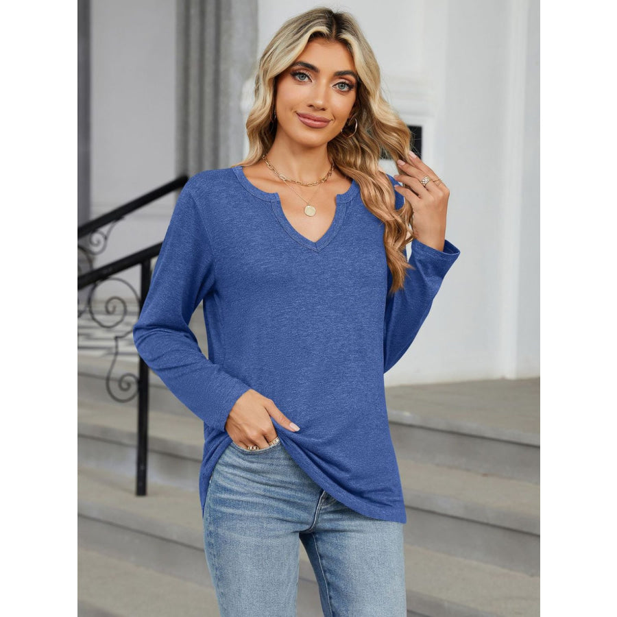 Notched Long Sleeve T-Shirt Apparel and Accessories