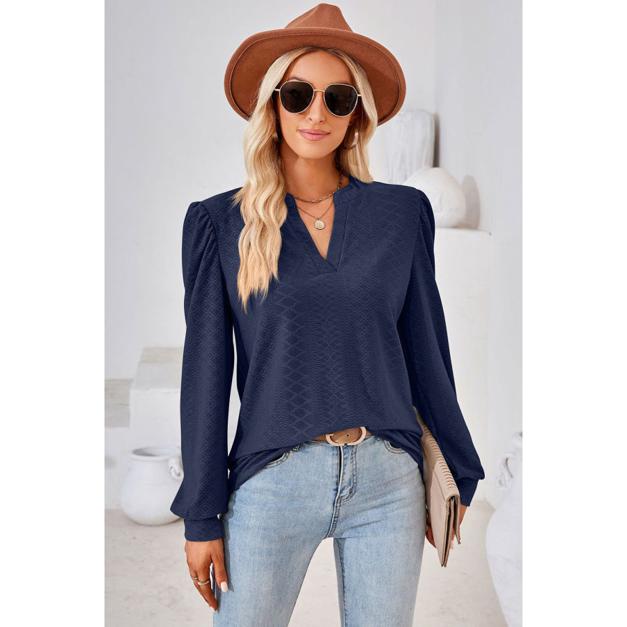 Notched Long Sleeve T-Shirt Apparel and Accessories