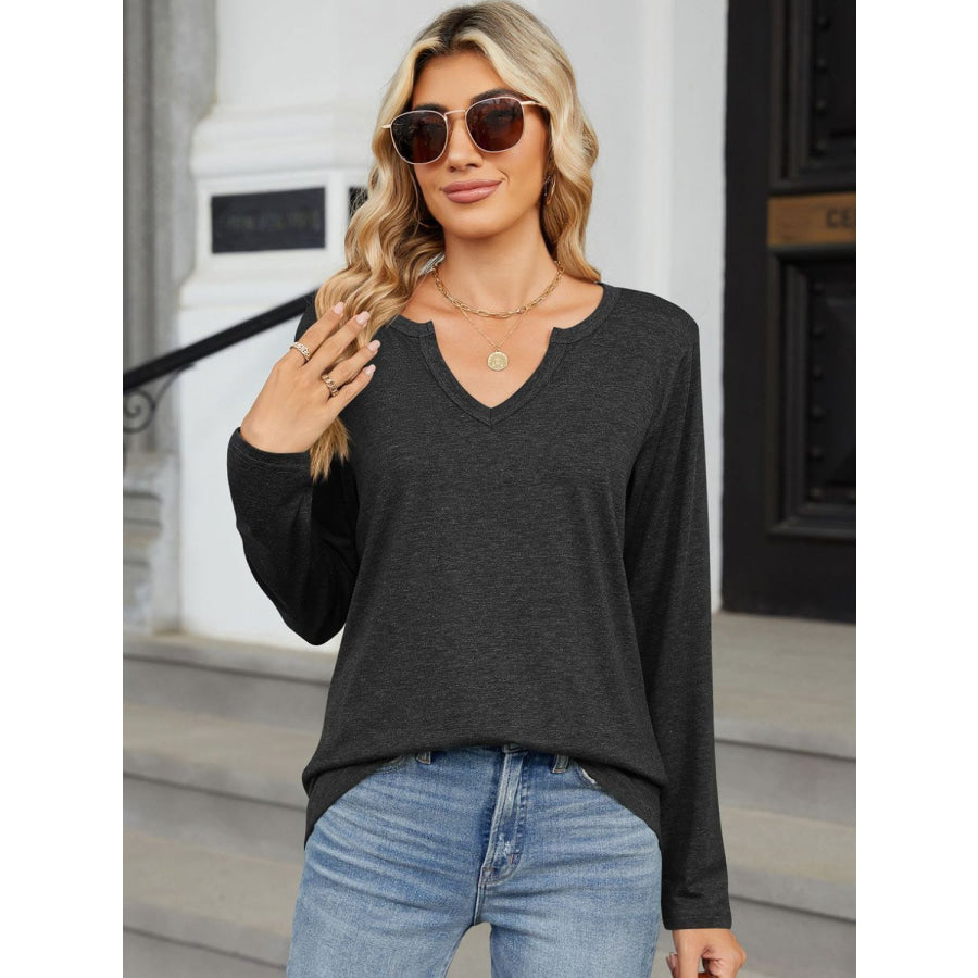 Notched Long Sleeve T-Shirt Apparel and Accessories