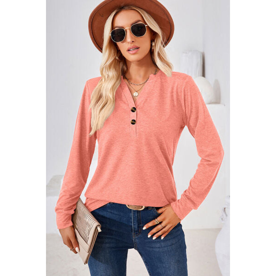 Notched Long Sleeve T - Shirt Apparel and Accessories