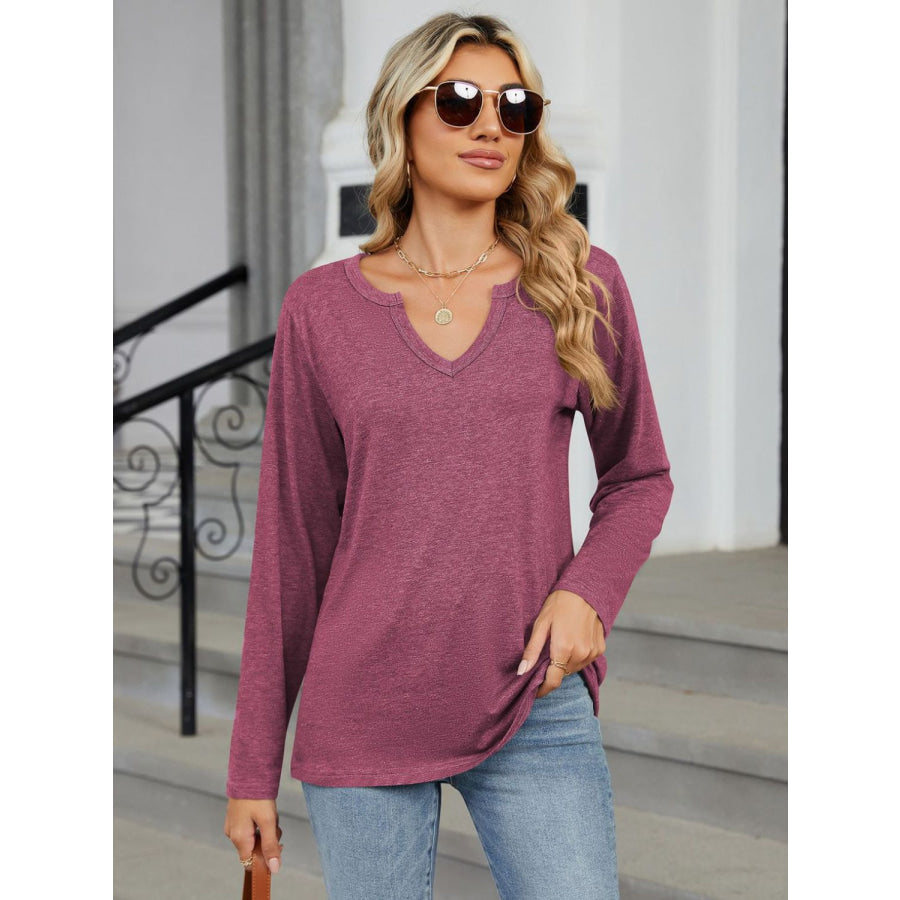 Notched Long Sleeve T-Shirt Apparel and Accessories