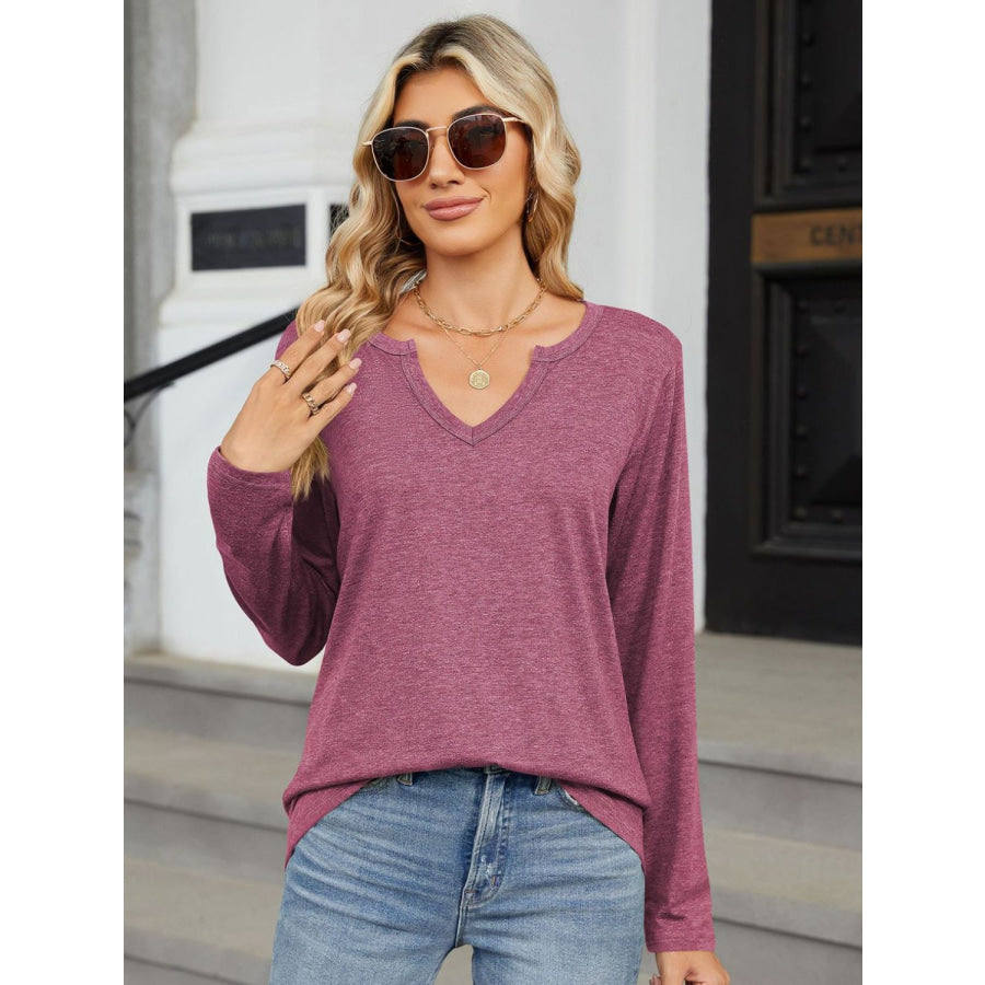 Notched Long Sleeve T-Shirt Apparel and Accessories