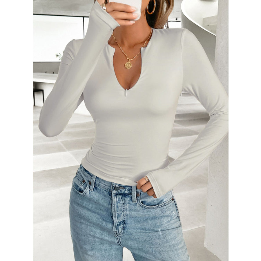 Notched Long Sleeve T-Shirt Apparel and Accessories