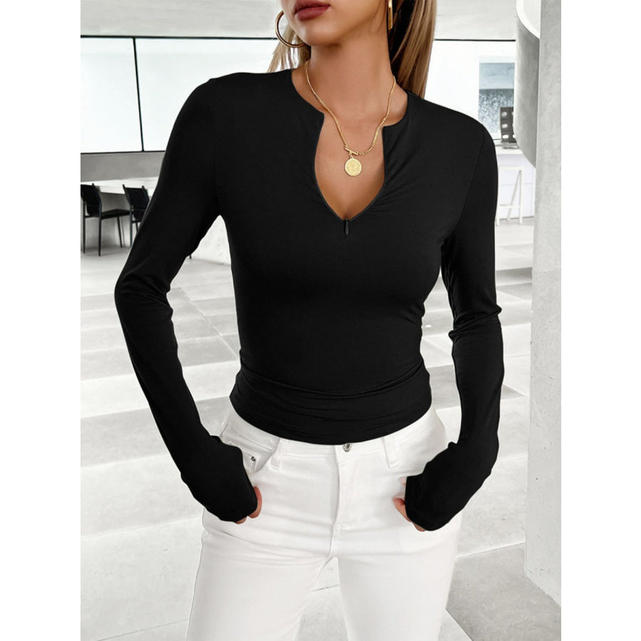 Notched Long Sleeve T-Shirt Black / S Apparel and Accessories