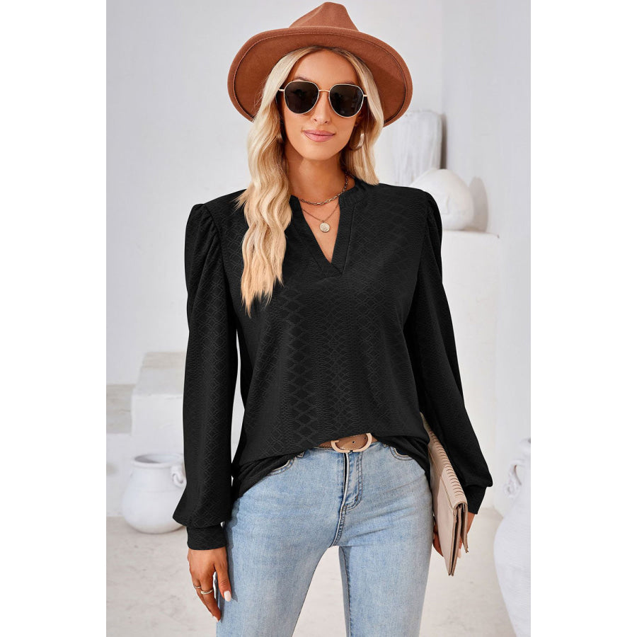 Notched Long Sleeve T-Shirt Black / S Apparel and Accessories