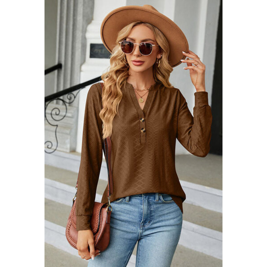 Notched Long Sleeve T - Shirt Chestnut / S Apparel and Accessories
