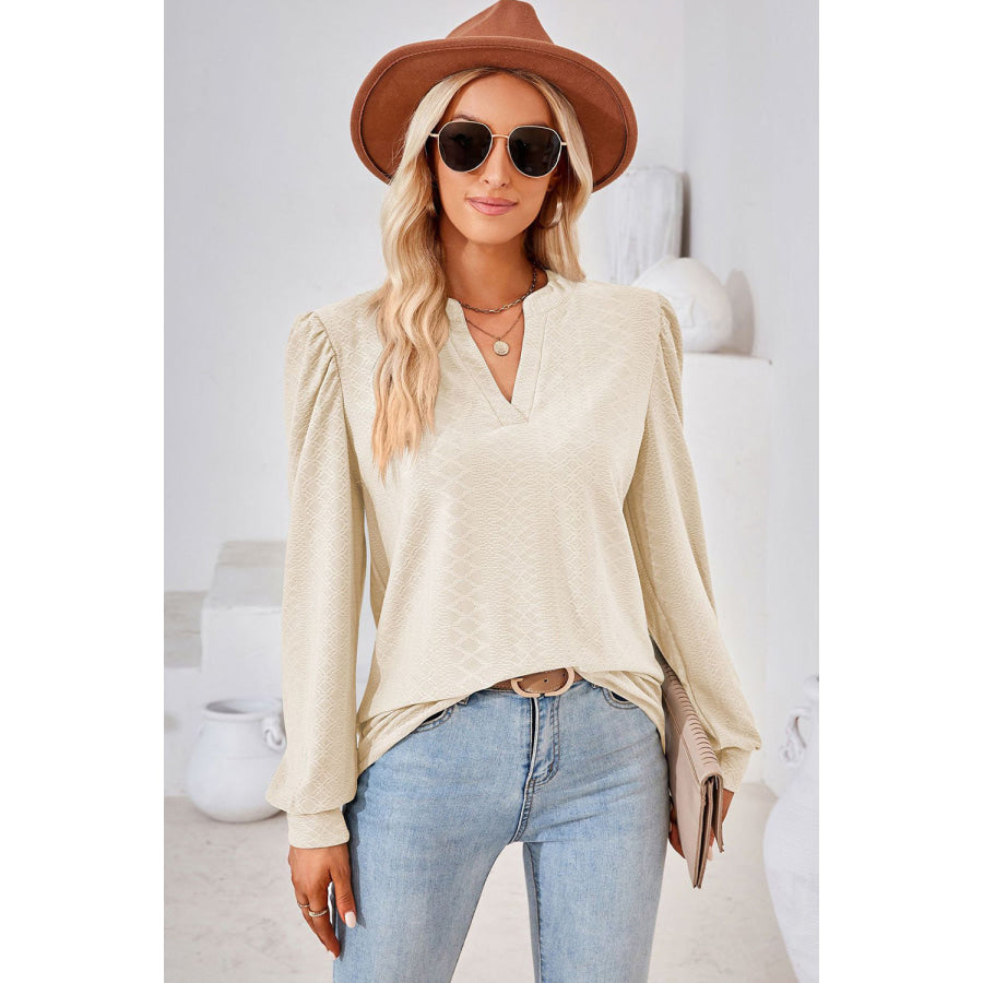Notched Long Sleeve T-Shirt Ivory / S Apparel and Accessories