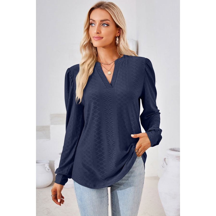 Notched Long Sleeve T-Shirt Navy / S Apparel and Accessories