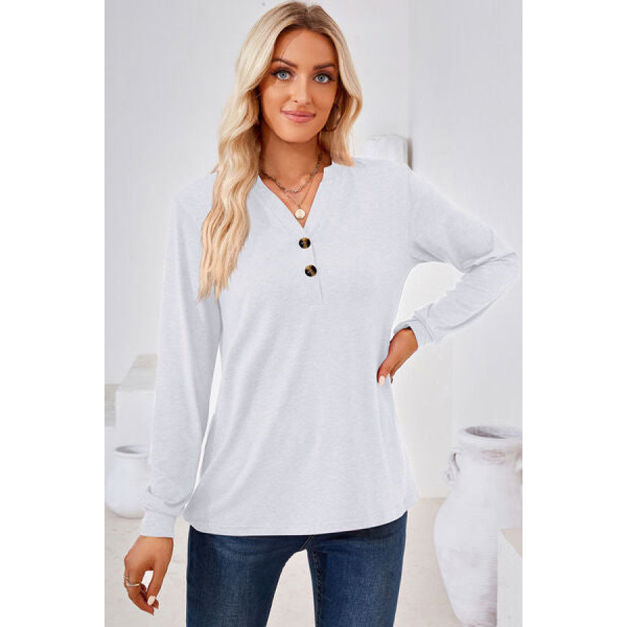 Notched Long Sleeve T - Shirt White / S Apparel and Accessories