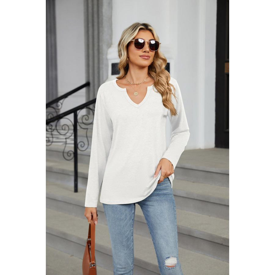 Notched Long Sleeve T-Shirt White / S Apparel and Accessories