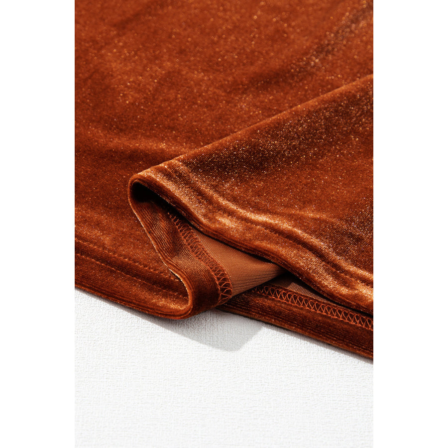 Notched Long Sleeve Velvet Top Apparel and Accessories