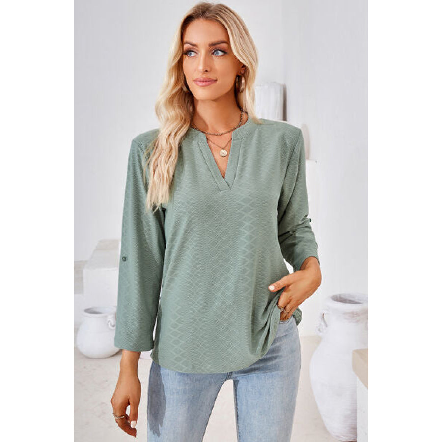 Notched Roll - Tab Sleeve T - Shirt Gum Leaf / S Apparel and Accessories