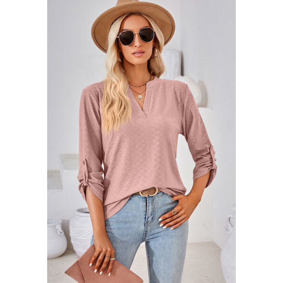 Notched Roll - Tab Sleeve T - Shirt Light Mauve / S Apparel and Accessories