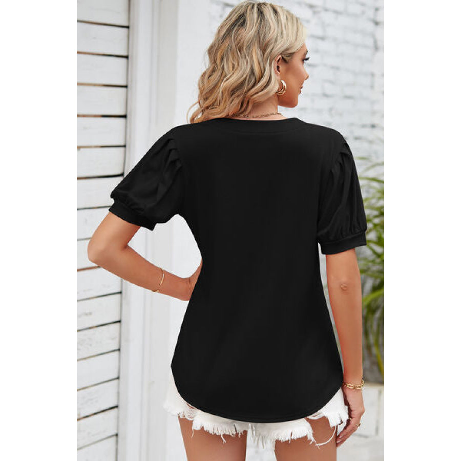 Notched Ruched Short Sleeve T - Shirt Apparel and Accessories