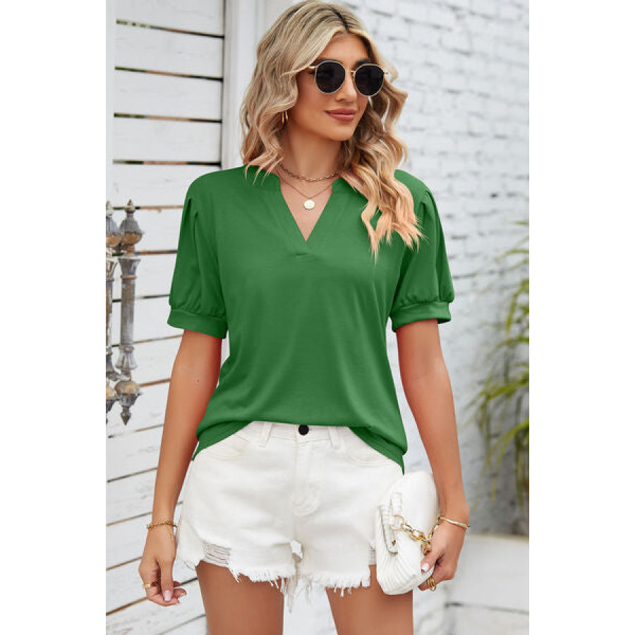 Notched Ruched Short Sleeve T - Shirt Apparel and Accessories