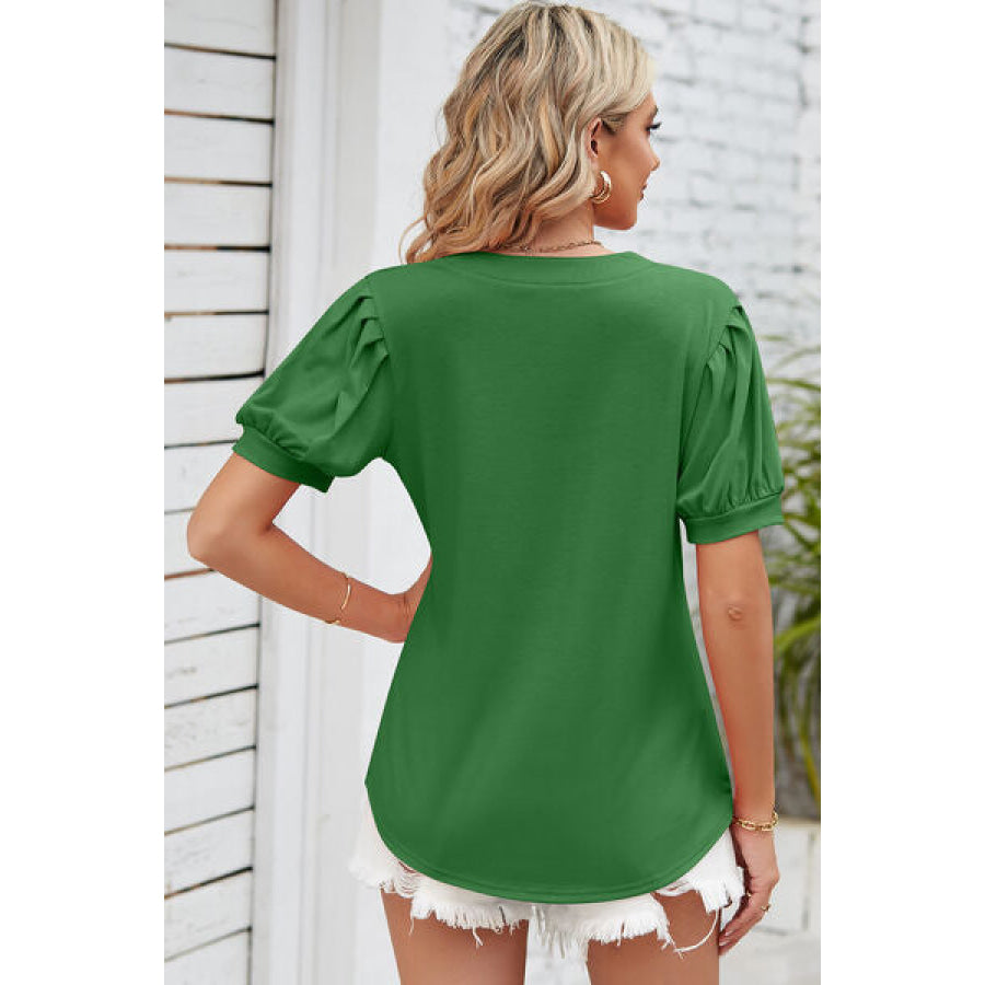 Notched Ruched Short Sleeve T - Shirt Apparel and Accessories