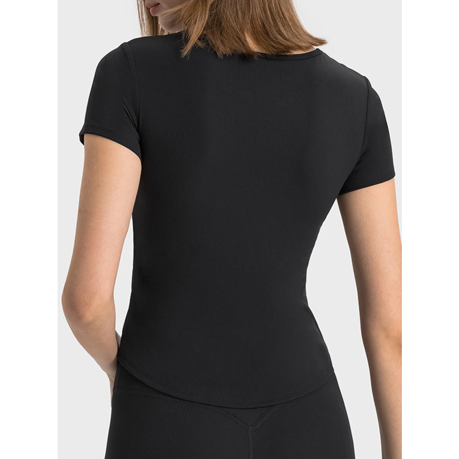 Notched Short Sleeve Active T-Shirt Apparel and Accessories