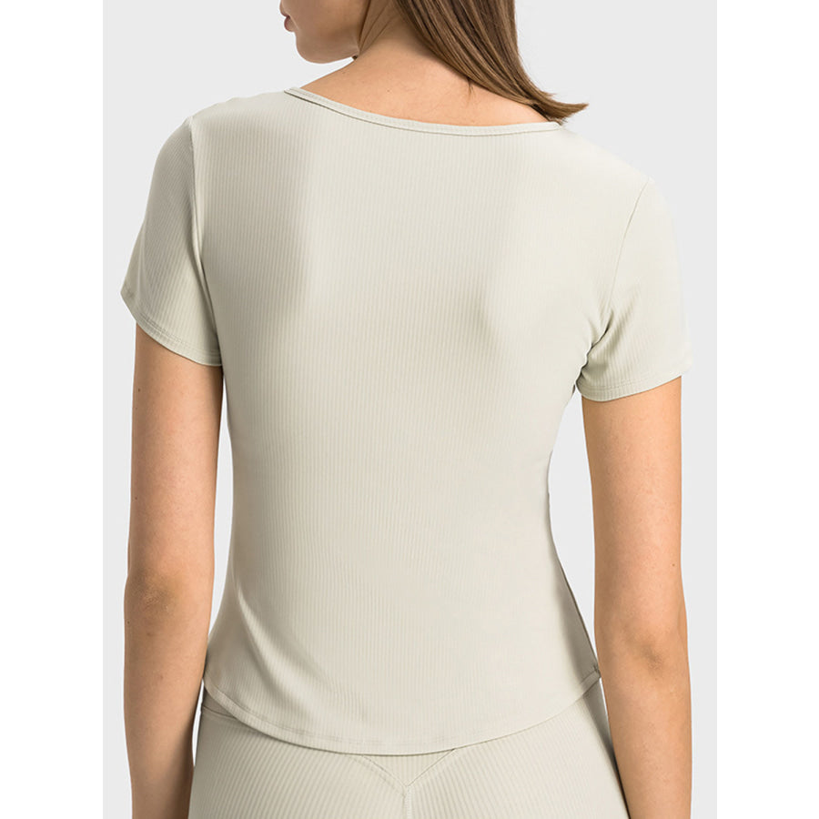 Notched Short Sleeve Active T-Shirt Apparel and Accessories