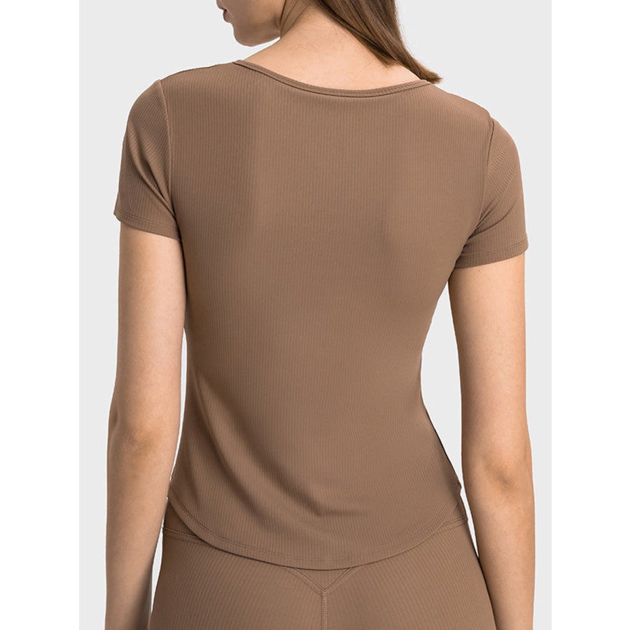 Notched Short Sleeve Active T-Shirt Apparel and Accessories