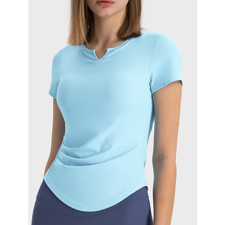 Notched Short Sleeve Active T-Shirt Pastel Blue / 4 Apparel and Accessories
