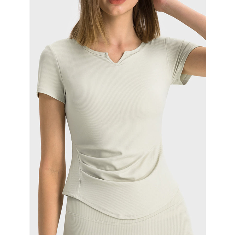 Notched Short Sleeve Active T-Shirt White / 4 Apparel and Accessories