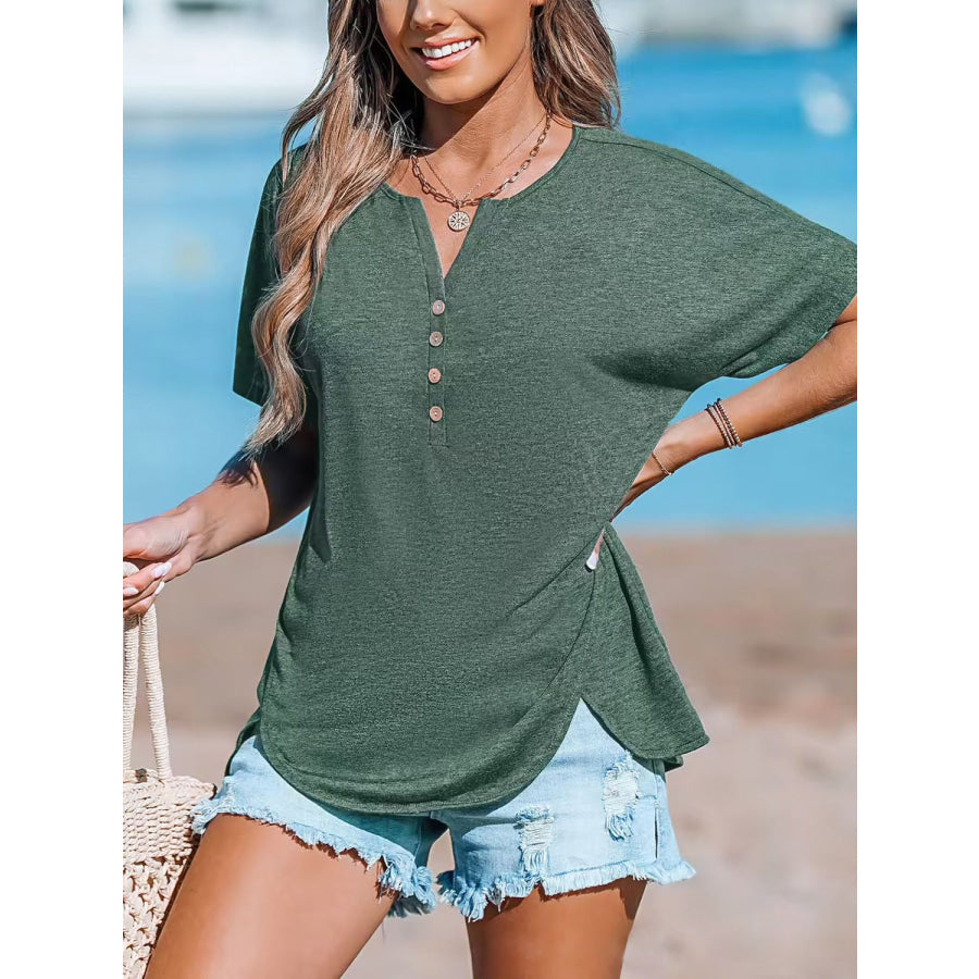 Notched Short Sleeve T-Shirt Apparel and Accessories