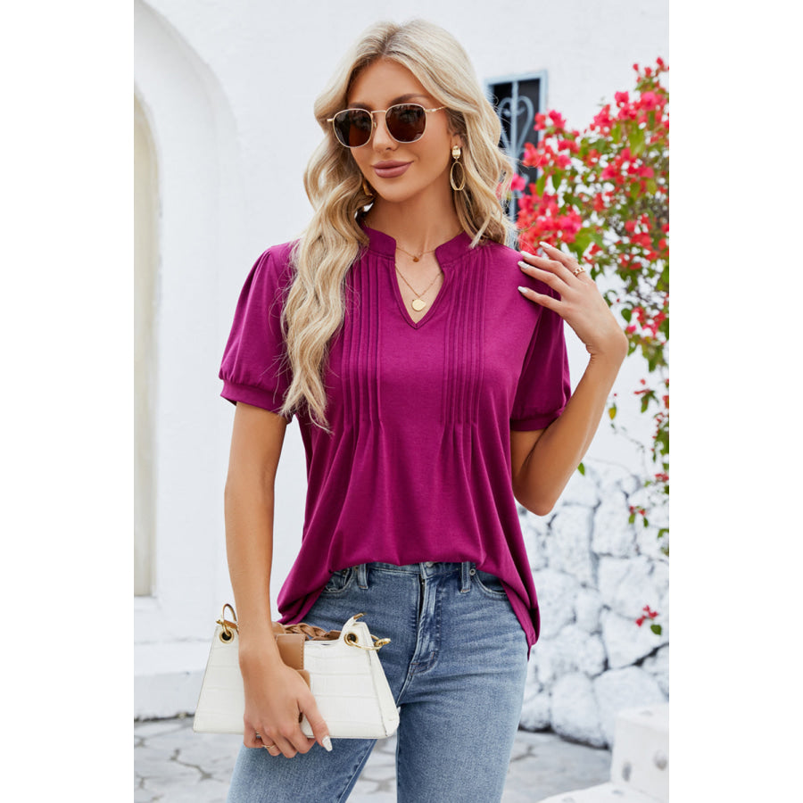 Notched Short Sleeve T-Shirt Apparel and Accessories
