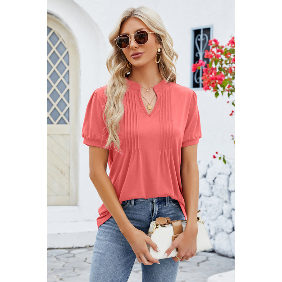 Notched Short Sleeve T-Shirt Coral / S Apparel and Accessories