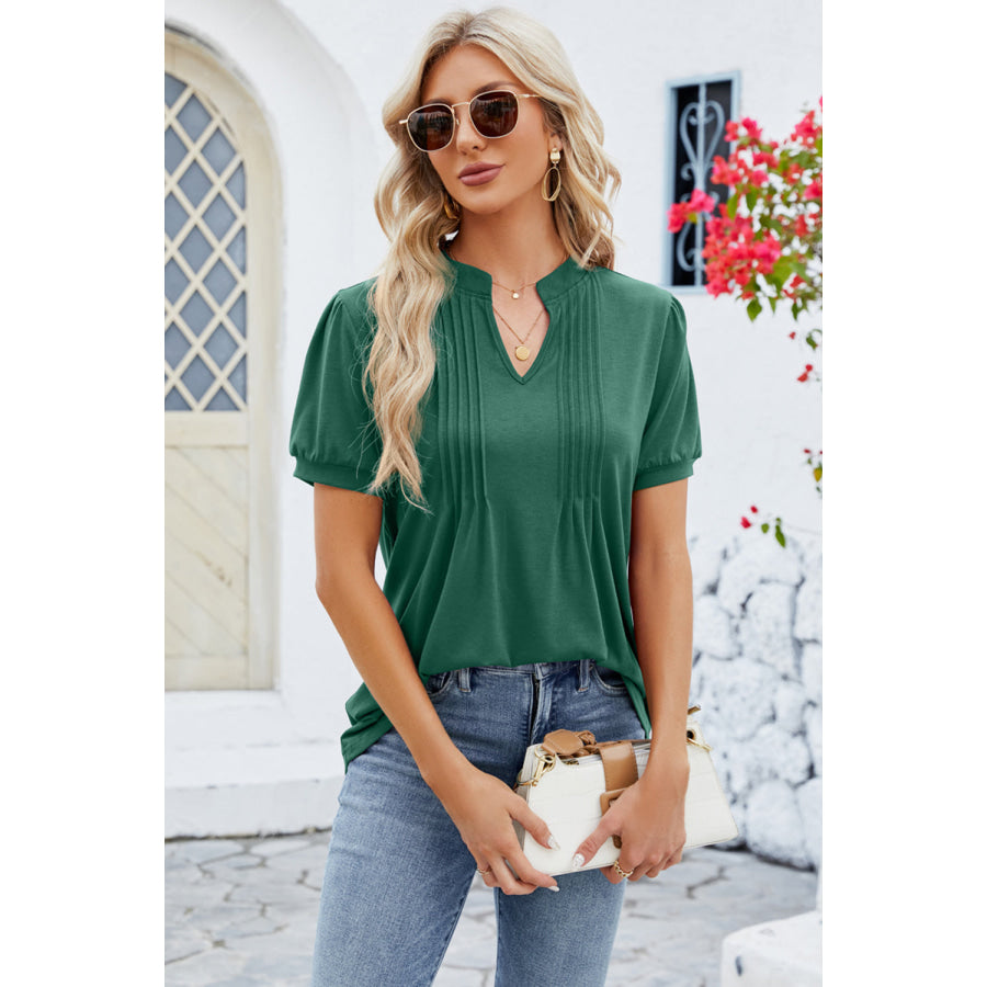 Notched Short Sleeve T-Shirt Green / S Apparel and Accessories