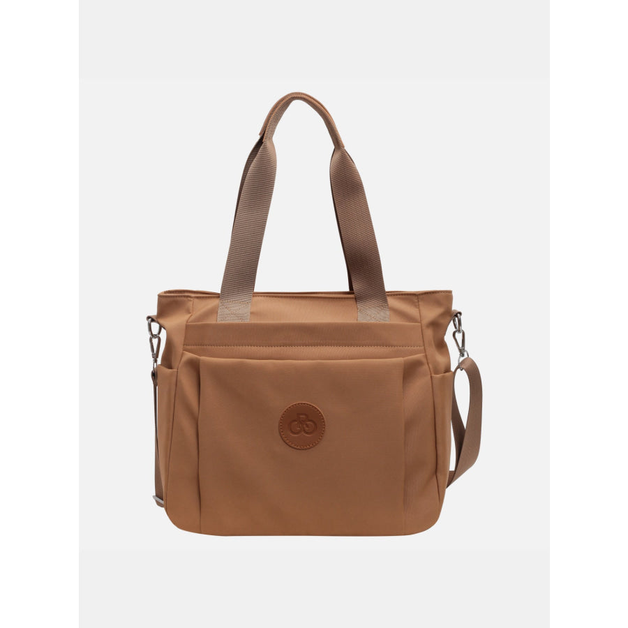 Nylon Solid Color Tote Bag Camel / One Size Apparel and Accessories