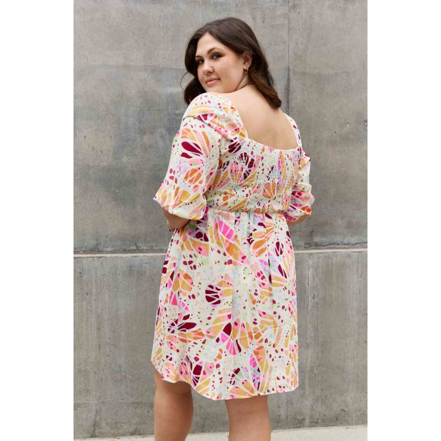 ODDI Full Size Floral Print Mini Dress Natural Combo / S Clothing