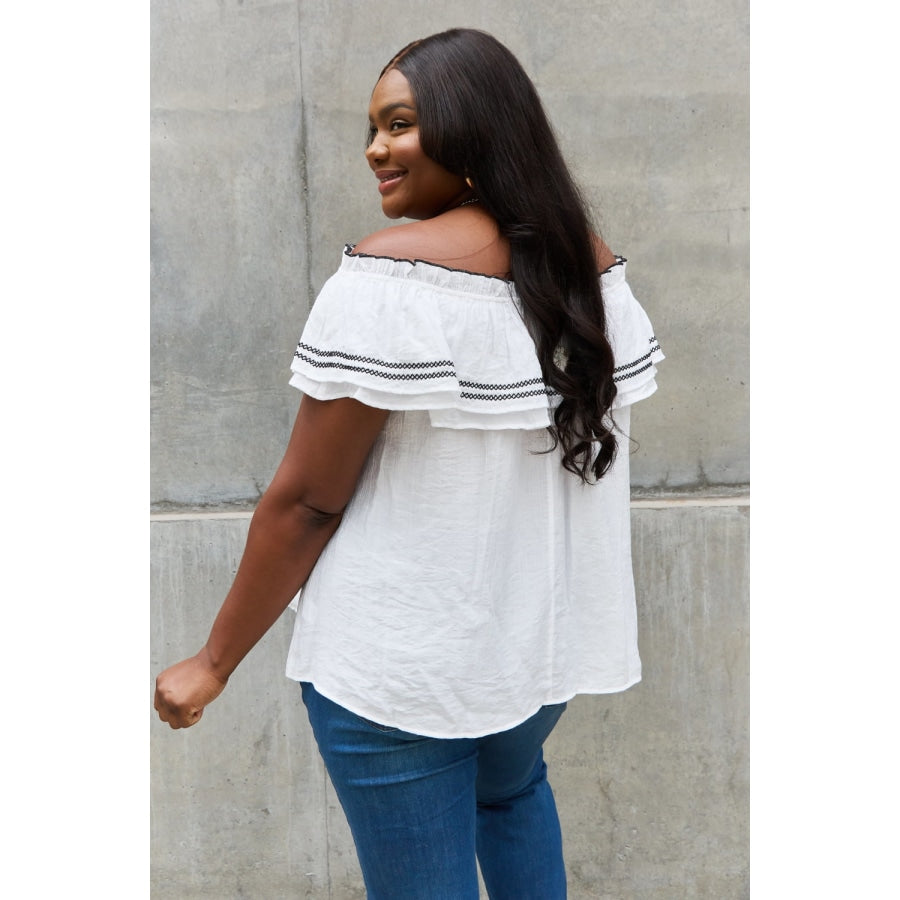 ODDI Full Size Off The Shoulder Ruffle Blouse Off White / S