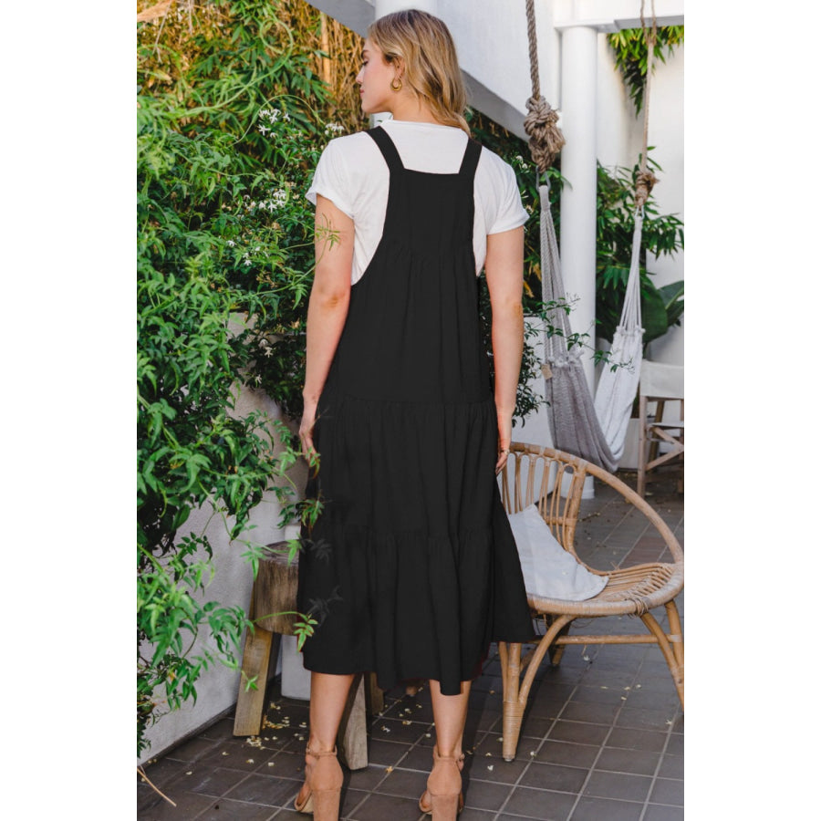 ODDI Full Size Sleeveless Tiered Midi Dress Black / S Apparel and Accessories
