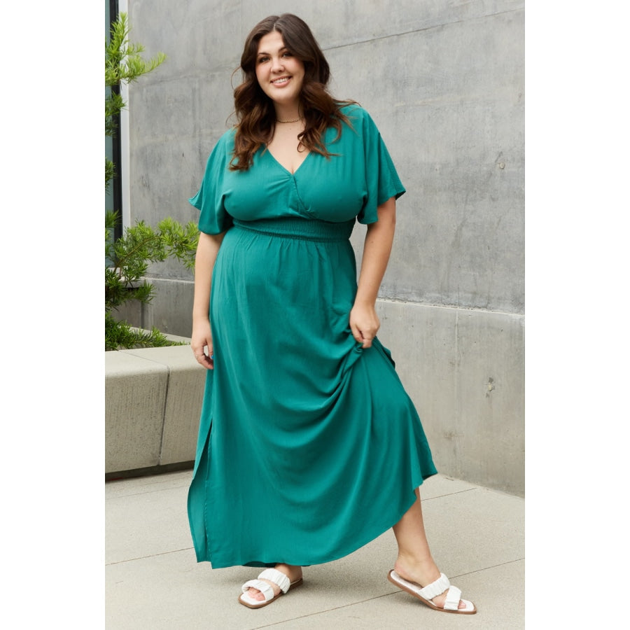 ODDI Full Size Woven Wrap Maxi Dress Turquoise / S