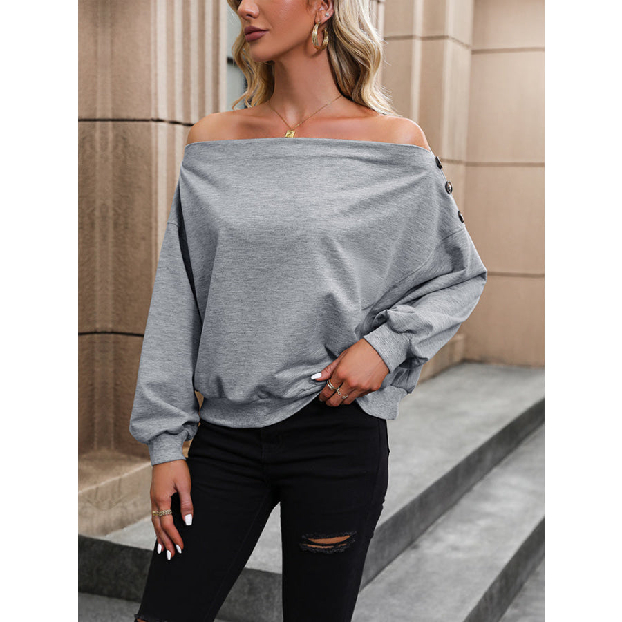 Off Shoulder Long Sleeve Buttoned Blouse
