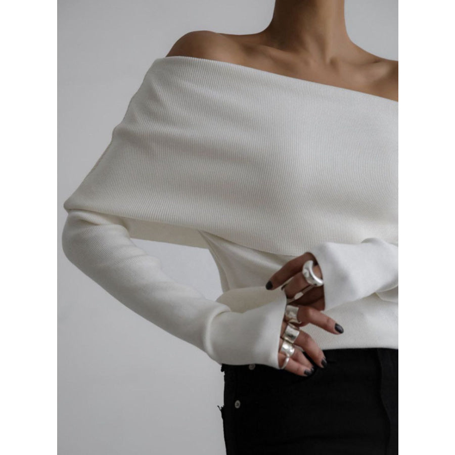 Off-Shoulder Long Sleeve Knit Top Apparel and Accessories