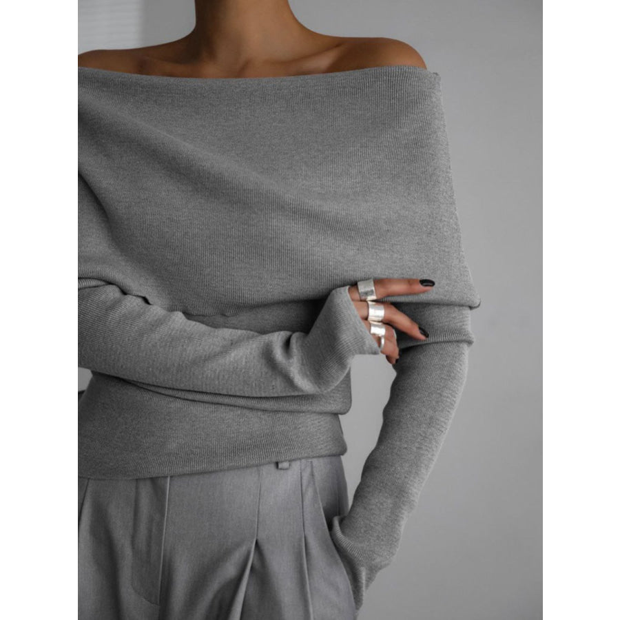 Off-Shoulder Long Sleeve Knit Top Apparel and Accessories