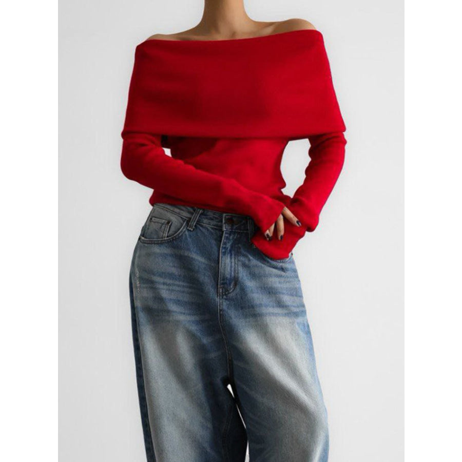 Off-Shoulder Long Sleeve Knit Top Apparel and Accessories