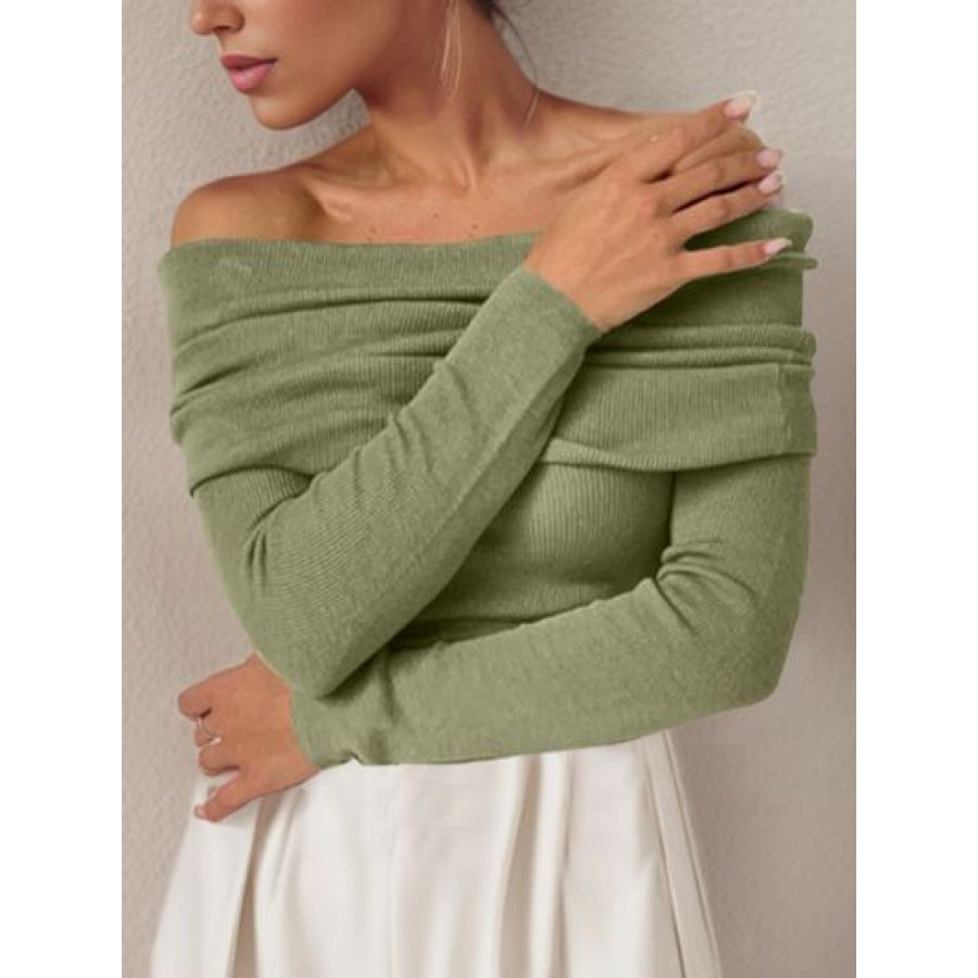 Off - Shoulder Long Sleeve Sweater Apparel and Accessories