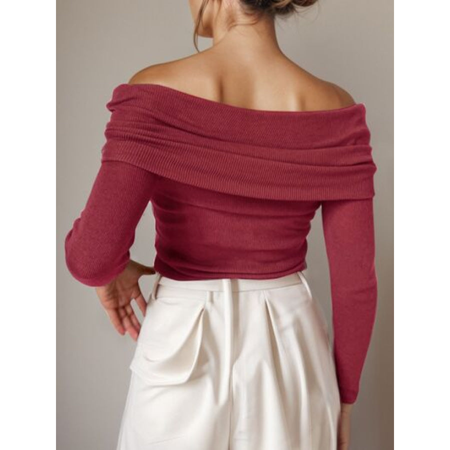 Off - Shoulder Long Sleeve Sweater Apparel and Accessories