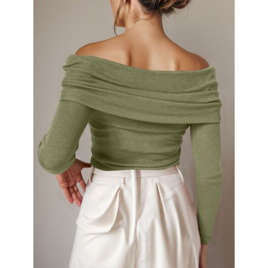 Off - Shoulder Long Sleeve Sweater Apparel and Accessories