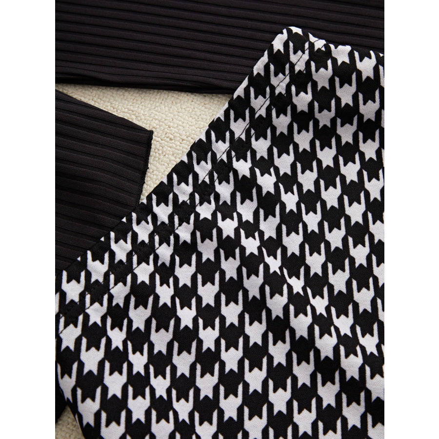 Off-Shoulder Long Sleeve Top and Houndstooth Skirt Set Apparel and Accessories