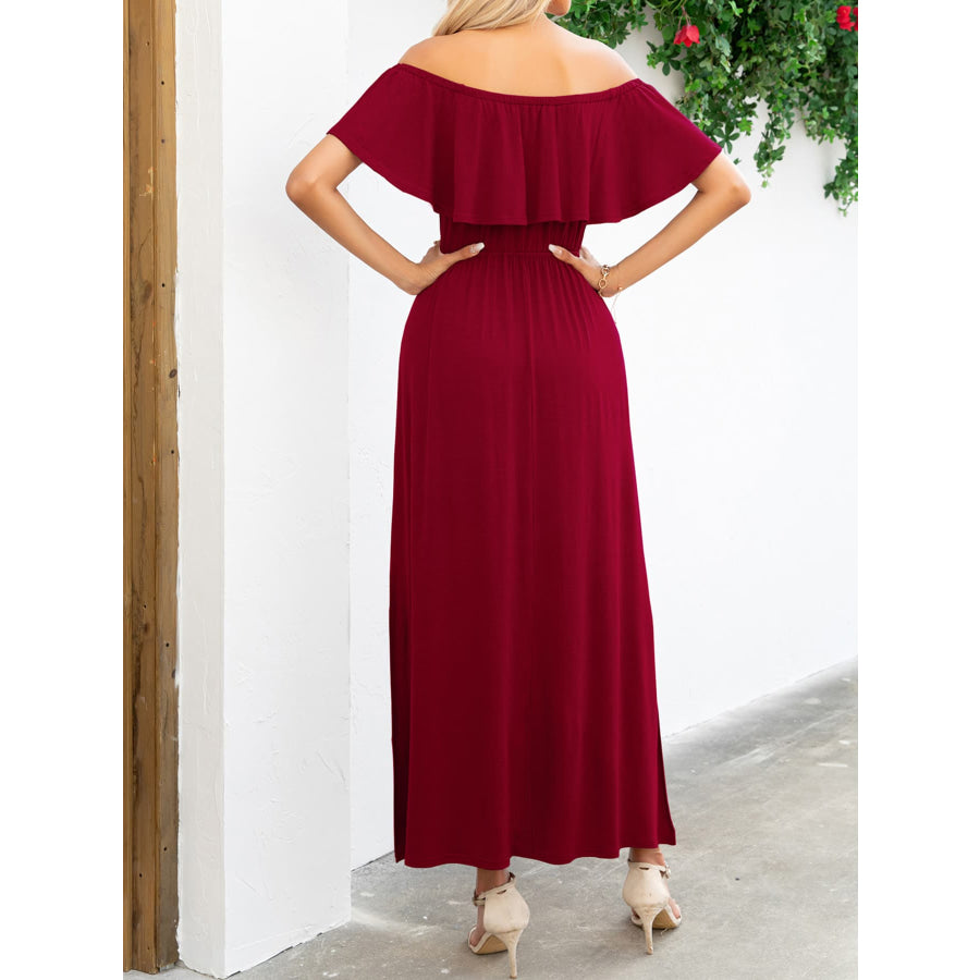 Off-Shoulder Slit Maxi Dress