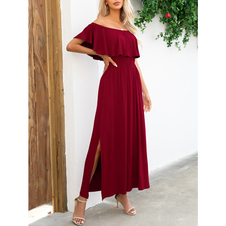 Off-Shoulder Slit Maxi Dress